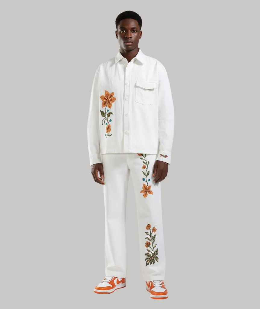 Flower of Eden Co-Ord Set (White Denim)
