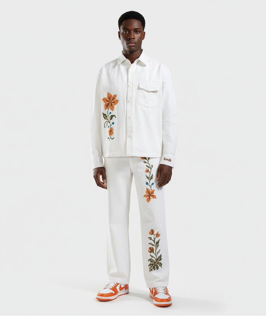 Flower of Eden Co-Ord Set (White Denim)