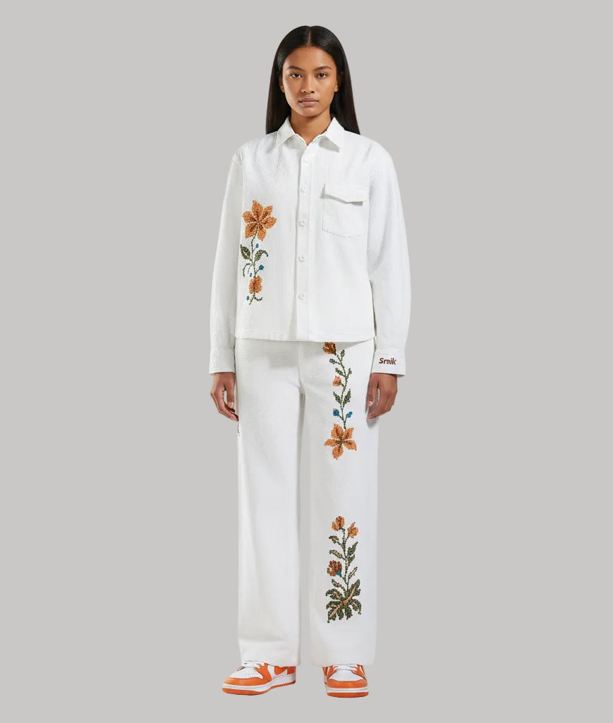Flower of Eden Co-Ord Set (White Denim)
